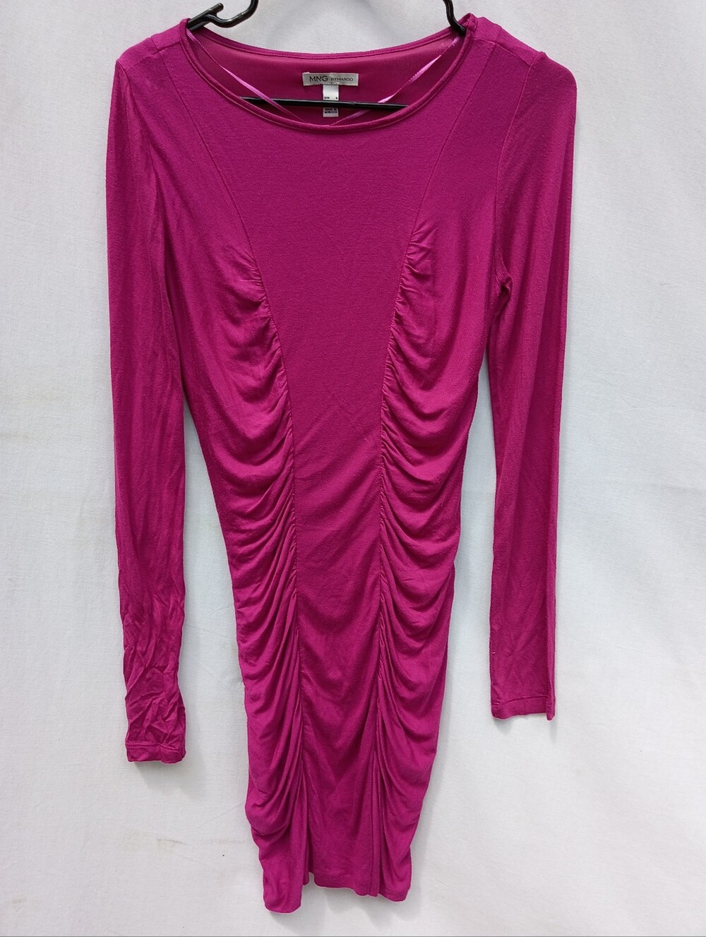 Mango Fuchsia Long-Sleeve Ruched Front Mini BodyCon Dress